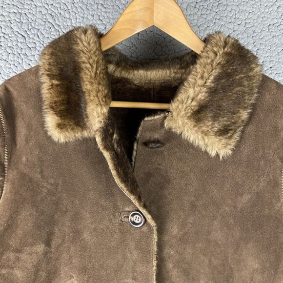 Suede Leather Coat Faux Fur Trim New York & Company Womens Size M Winter Jacket - Picture 5 of 16